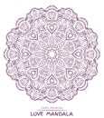 Vector mandala for coloring with valentines decorative elements.