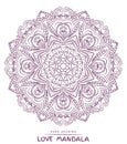 Vector mandala for coloring with valentines decorative elements.