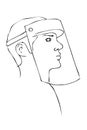 Vector Manual Draw Sketch, Man using Face Shield due the Pandemic Covid-19 Virus