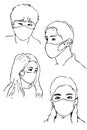 Vector Manual Draw Sketch, Man and Woman using Face mask due the Pandemic Covid-19 Virus