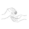 Vector Manual Hand Draw Sketch Hand Give a coins to other