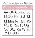 Vector manually writing printed English letters with a marker to create a font text.