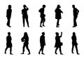 Vector many people walking collection, Man and women silhouette set