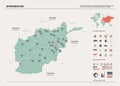 Vector map of Afghanistan . High detailed country map with division, cities and capital Kabul. Political map, world map,