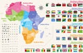 vector map of Africa continent colored by regions. All flags of African countries arranged in alphabetical order