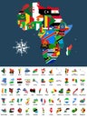 Vector map of Africa mixed with countries flags. Collection of all African maps combined with flags isolated on white background Royalty Free Stock Photo