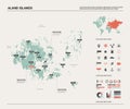 Vector map of Aland Islands . High detailed country map with division, cities and capital Mariehamn. Political map, world map,