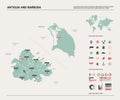 Vector map of Antigua and Barbuda. High detailed country map with division, cities and capital. Political map, world map,