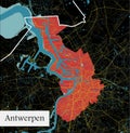 Vector map of Antwerpen Antwerp, Belgium with title, river and roads black