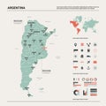 Vector map of Argentina . High detailed country map with division, cities and capital Buenos Aires. Political map, world map,