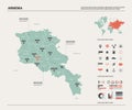 Vector map of Armenia. High detailed country map with division, cities and capital Yerevan. Political map, world map, infographic