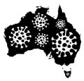 Vector map of Australia with a white virus icons as company has strict coronavirus precautions