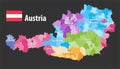 Vector map of Austria states and districts. Flag of austria, Each state have own color palette