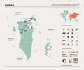 Vector map of Bahrain. High detailed country map with division, cities and capital Manama. Political map, world map, infographic