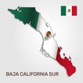 Vector map of Baja California Sur state combined with waving Mexican national flag - Vector Royalty Free Stock Photo