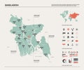 Vector map of Bangladesh . High detailed country map with division, cities and capital Dhaka. Political map, world map,