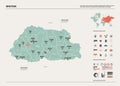 Vector map of Bhutan. High detailed country map with division, cities and capital Thimphu. Political map, world map, infographic