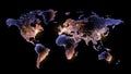 Vector. Map on a black background. Planet Earth from space. Flickering lights of cities and megacities. World Wide Web.