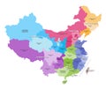 Vector map of China provinces colored by regions.