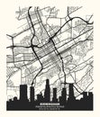Vector map of the city of Birmingham, Alabama, United States. Black and white