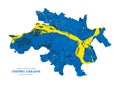 Vector Map Of City Dnipro Ukraine In Yellow Blue Colours Isolated On White