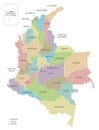 Vector map of Colombia with departments, capital region and administrative divisions.