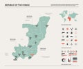 Vector map of Congo. High detailed country map with division, cities and capital Brazzaville. Political map, world map,