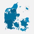 Vector map country Denmark divided on regions