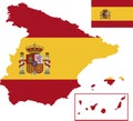 Vector map of Spain with flag. Isolated, white background Royalty Free Stock Photo