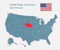 Vector map country USA and state Nebraska Royalty Free Stock Photo