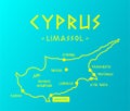 Vector map Cyprus with cities and capital Nicosia Royalty Free Stock Photo