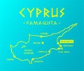 Vector map Cyprus with cities and capital Nicosia Royalty Free Stock Photo