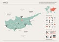 Vector map of Cyprus. High detailed country map with division, cities and capital Nicosia. Political map,  world map, infographic Royalty Free Stock Photo