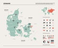 Vector map of Denmark. High detailed country map with division, cities and capital Copenhagen. Political map, world map,