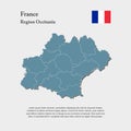 Vector map divide France region Occitania, template