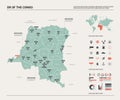 Vector map of DR of the Congo. High detailed country map with division, cities and capital Kinshasa. Political map, world map,