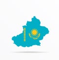 Vector map East Turkestan, Xinjiang combined with Kazakhstan flag