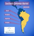 Vector map and emblem of Southern Common Market MERCOSUR Witho