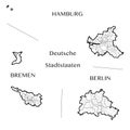 Vector map of the federal City States of Berlin, Hamburg, and Bremen, Germany