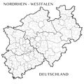 Vector map of the federal state of North Rhine Westphalia, Germany