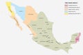 Vector map of the five time zones of the North American state of Mexico Royalty Free Stock Photo