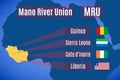 Map and flags of the Mano River Union MRU