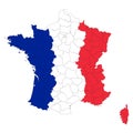 Vector map of France regions in colors of national Flag Royalty Free Stock Photo