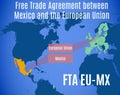 Map of the Free Trade Agreement between Mexico and the European Union FTA EU-MX