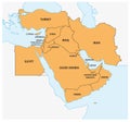 Vector map of geopolitical region middle east Royalty Free Stock Photo