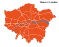 Vector map of greater london with main roads, uk