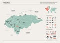 Vector map of Honduras. High detailed country map with division, cities and capital Tegucigalpa. Political map, world map,