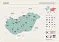 Vector map of Hungary. High detailed country map with division, cities and capital Budapest. Political map, world map,