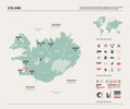 Vector map of Iceland. High detailed country map with division, cities and capital Reykjavik. Political map, world map,