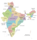 Vector map of India with states and territories and administrative divisions